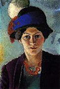 August Macke Portrait of the artist's wife with a hat oil painting artist
